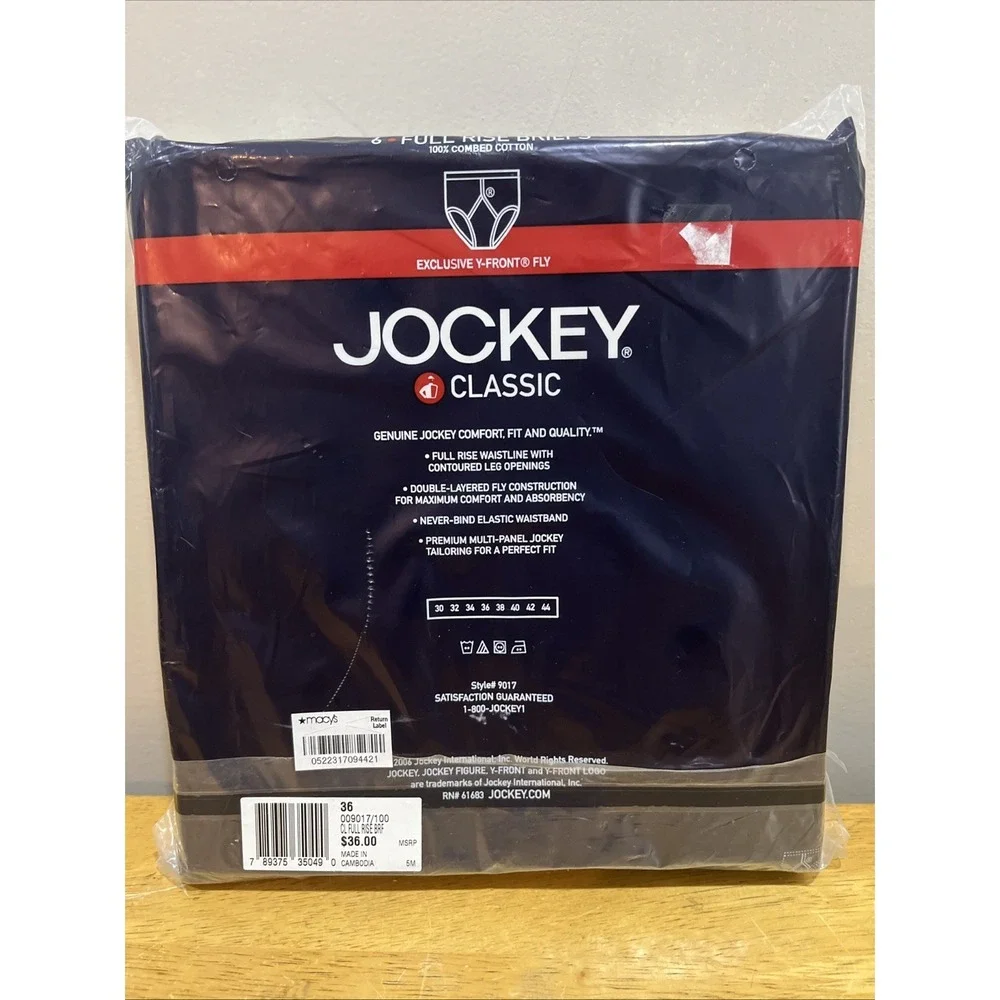 Jockey Classic 6 Pack Men's White Full‎ Rise Briefs Y-Front Fly Cotton Size 36
